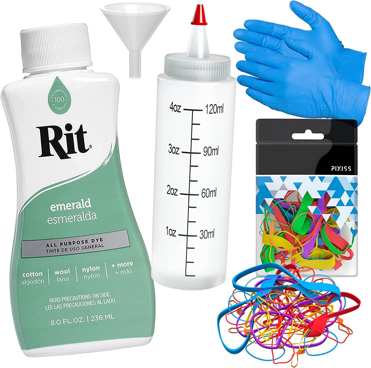 Rit Dye Liquid Emerald All-Purpose Dye 8oz, Pixiss Tie Dye Accessories Bundle